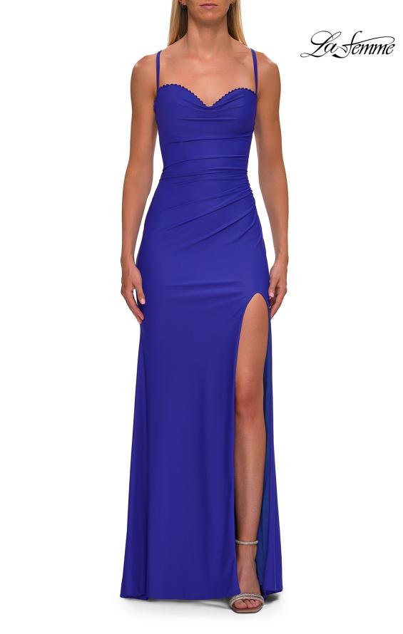 La Femme 33361 - High Slit Sweetheart Gown with Lace Trim