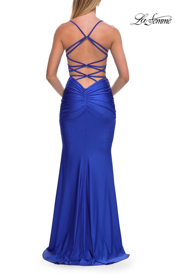 La Femme 33723 - Surplice V-Neck Fitted Ruched Gown Prom Dresses