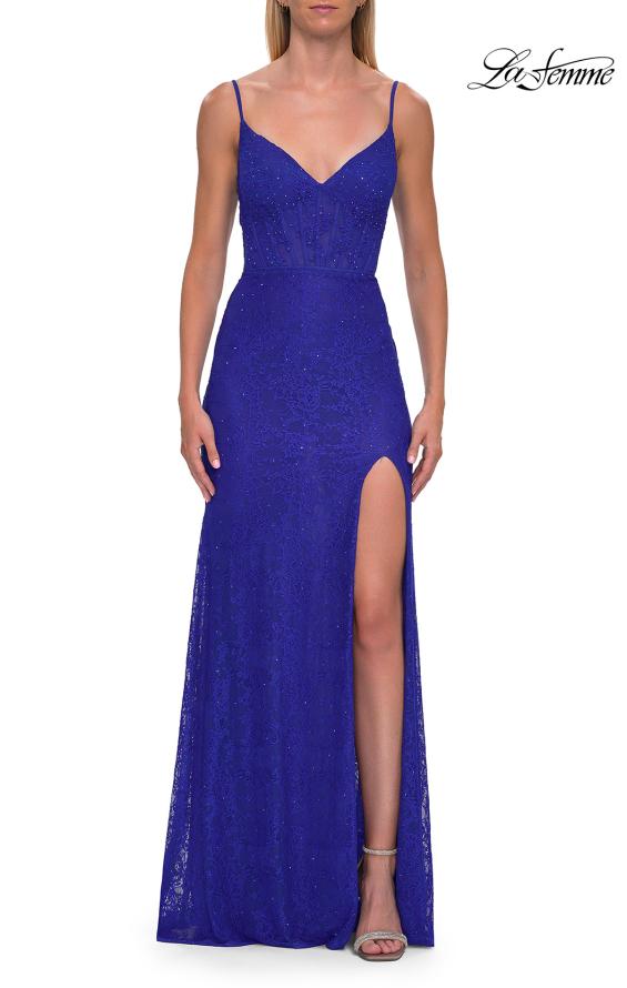 La Femme 33442 - Scoop Back Lace Sheath Gown