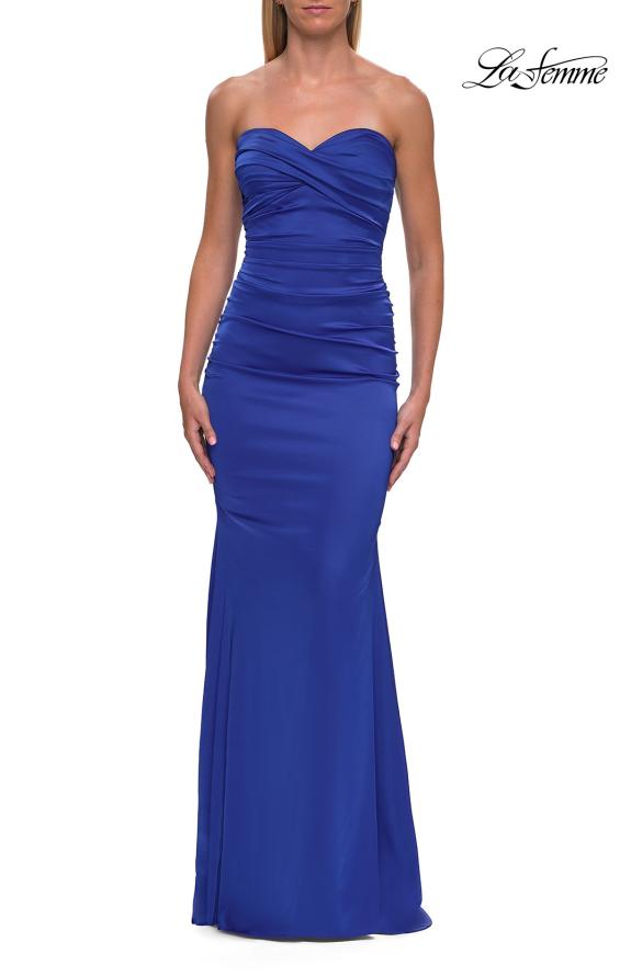 La Femme 33531 - Ruched Detail Sheath Satin Gown