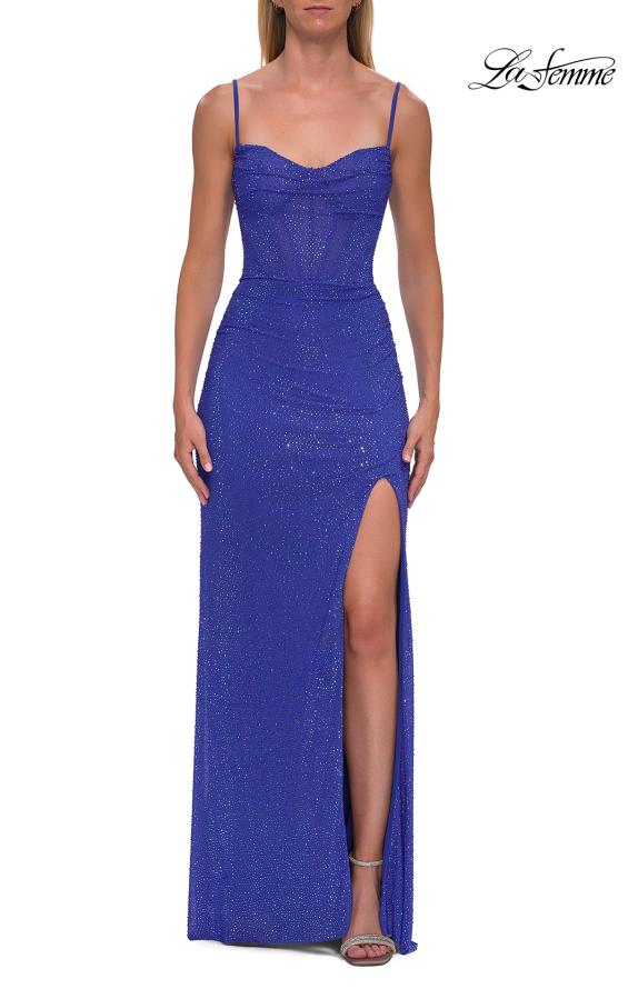 La Femme 33343 - Rhinestone Detail Spaghetti Strap Long Gown