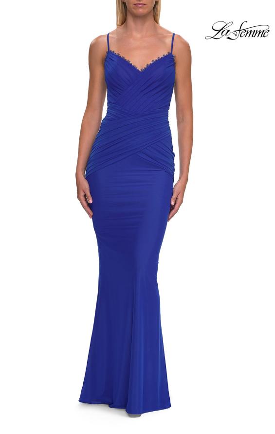 La Femme 33489 - Spaghetti Strap Ruched Sheath Dress