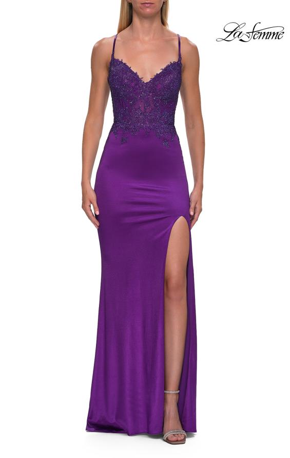 La Femme 33498 - Lace-Up Back Embellished Prom Dress
