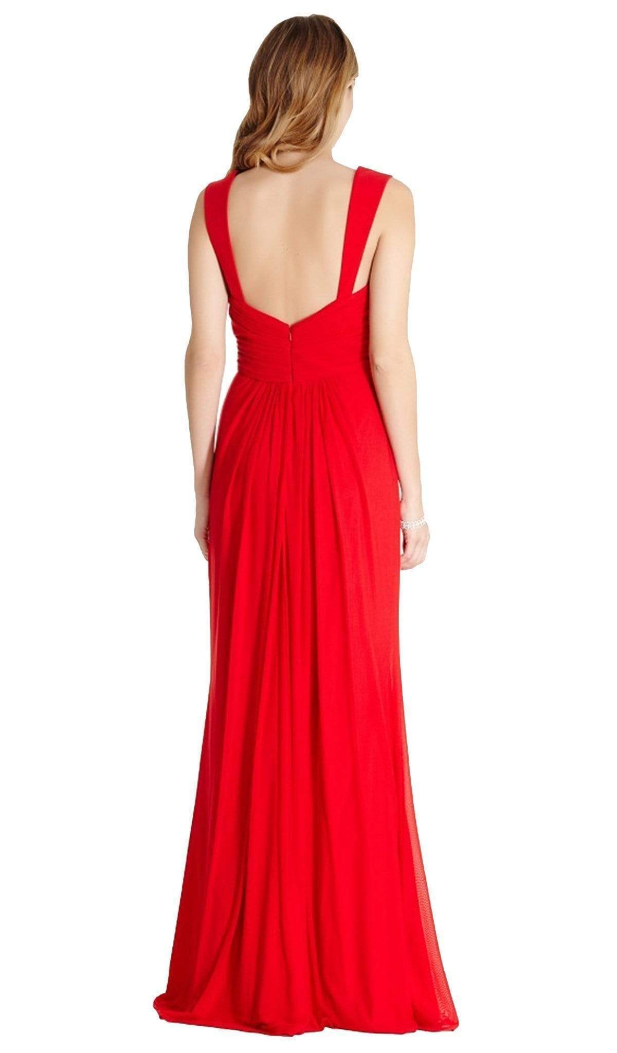 Ruched V-neck Evening Fitted Dress Bridesmaid Dresses XXS / Red