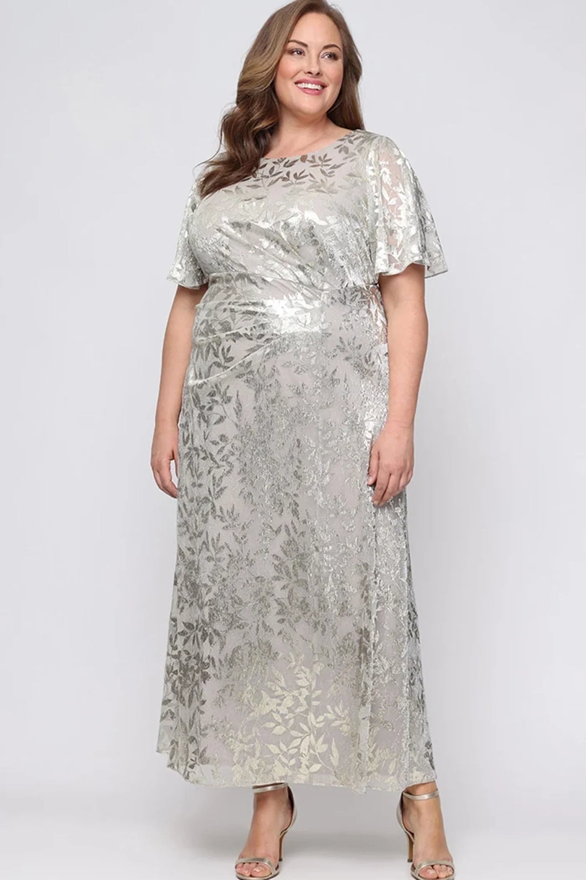 S.L. Fashions Dresses (SLNY) 9479492 Flutter Sleeve Botanical Evening Gown