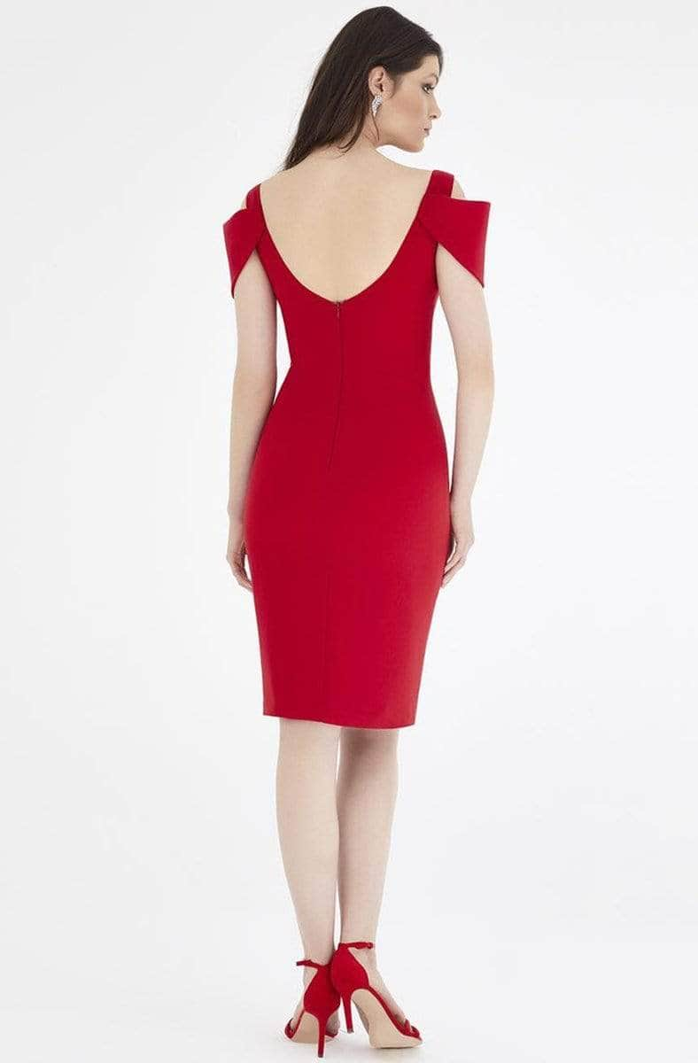 Saboroma - V-Neck Short Formal Dress 99886 - 1 pc Scarlet Red In Size 14 Available CCSALE 14 / Scarlet Red