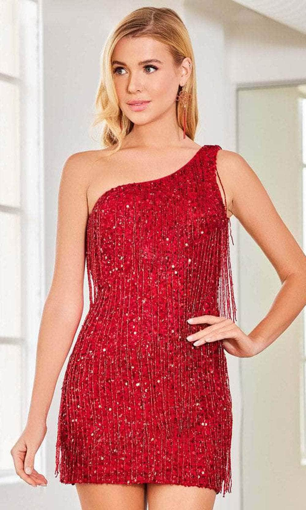 SCALA 60307 - One-Shoulder Sleeve Sequin Cocktail Dress Special Occasion Dress