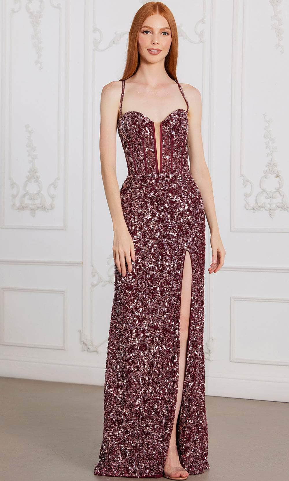 SCALA 80125 - Strappy Back Sequin Evening Dress Prom Dresses 000 /  Dark Maroon