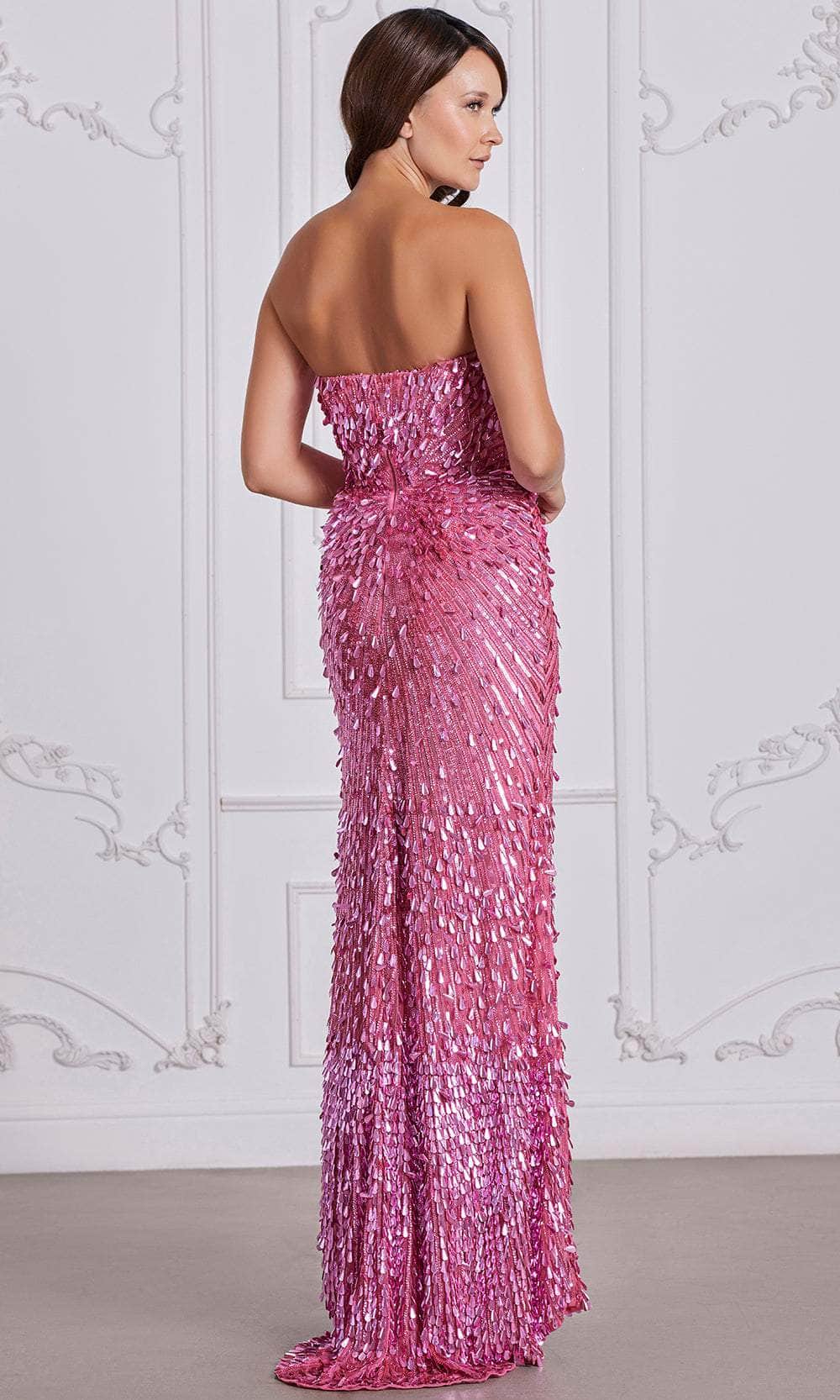 SCALA 80131 - Long Sheath Dress - Strapless, Beaded, Payette Sequins, High Slit, Open Back, Sweep Train ADASA SCALA 80131 - Long Sheath Dress - Strapless, Beaded, Payette Sequins, High Slit, Open Back, Sweep Train ADASA