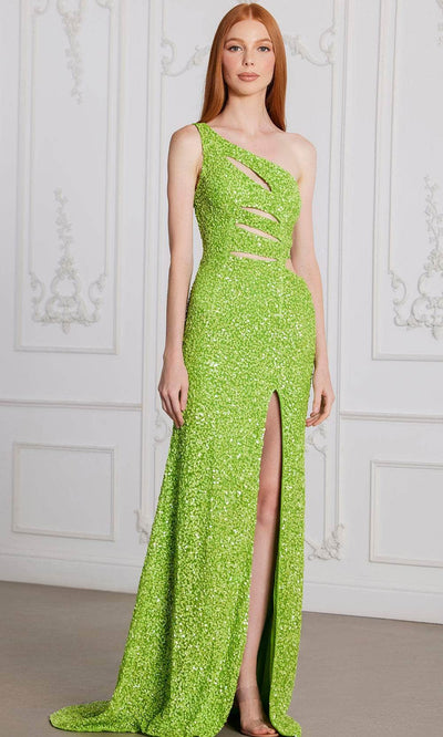 SCALA 80167 - Cut-Out One-Sleeve Prom Gown Prom Dresses 000 /  Lime Green