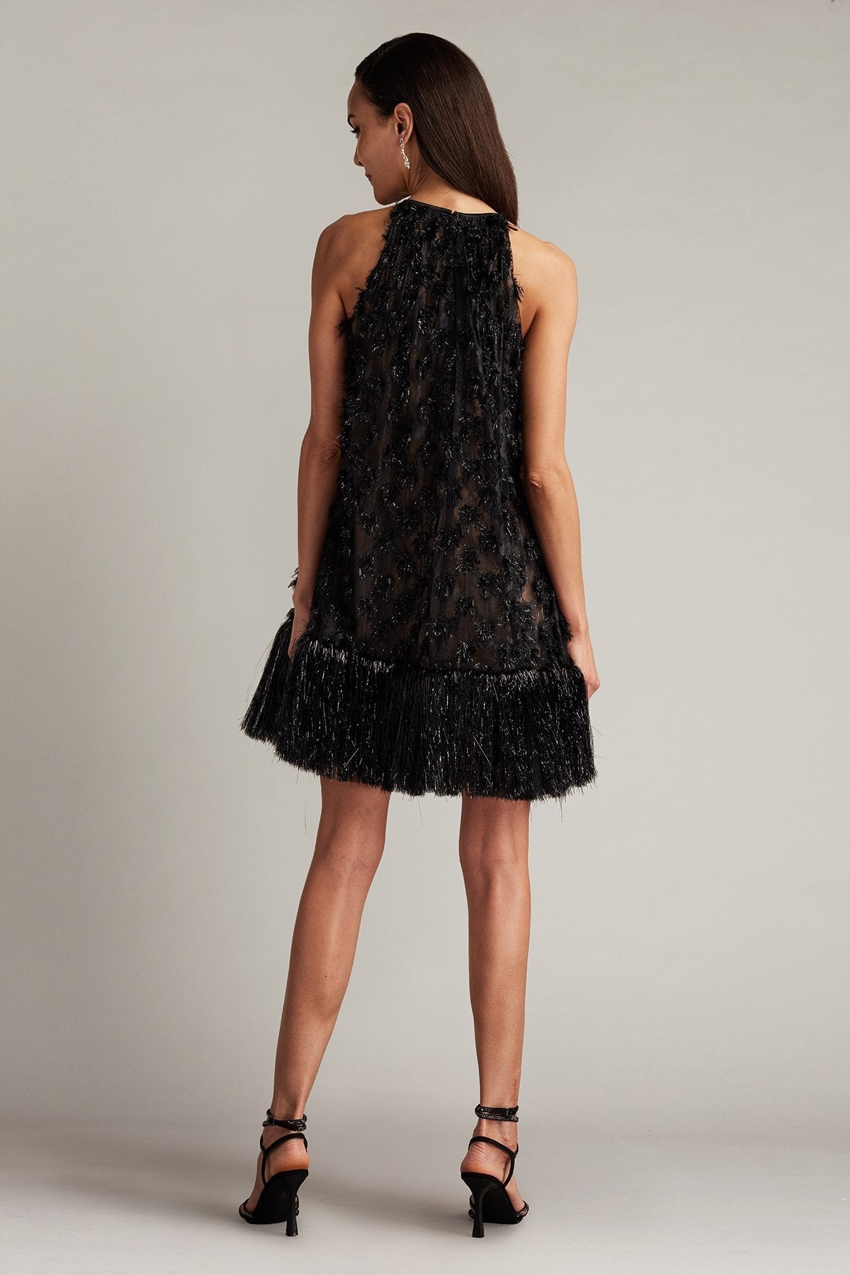 Tadashi Shoji SCGW24600S - Halter Prima Sequin Tulle Mini Dress In Black