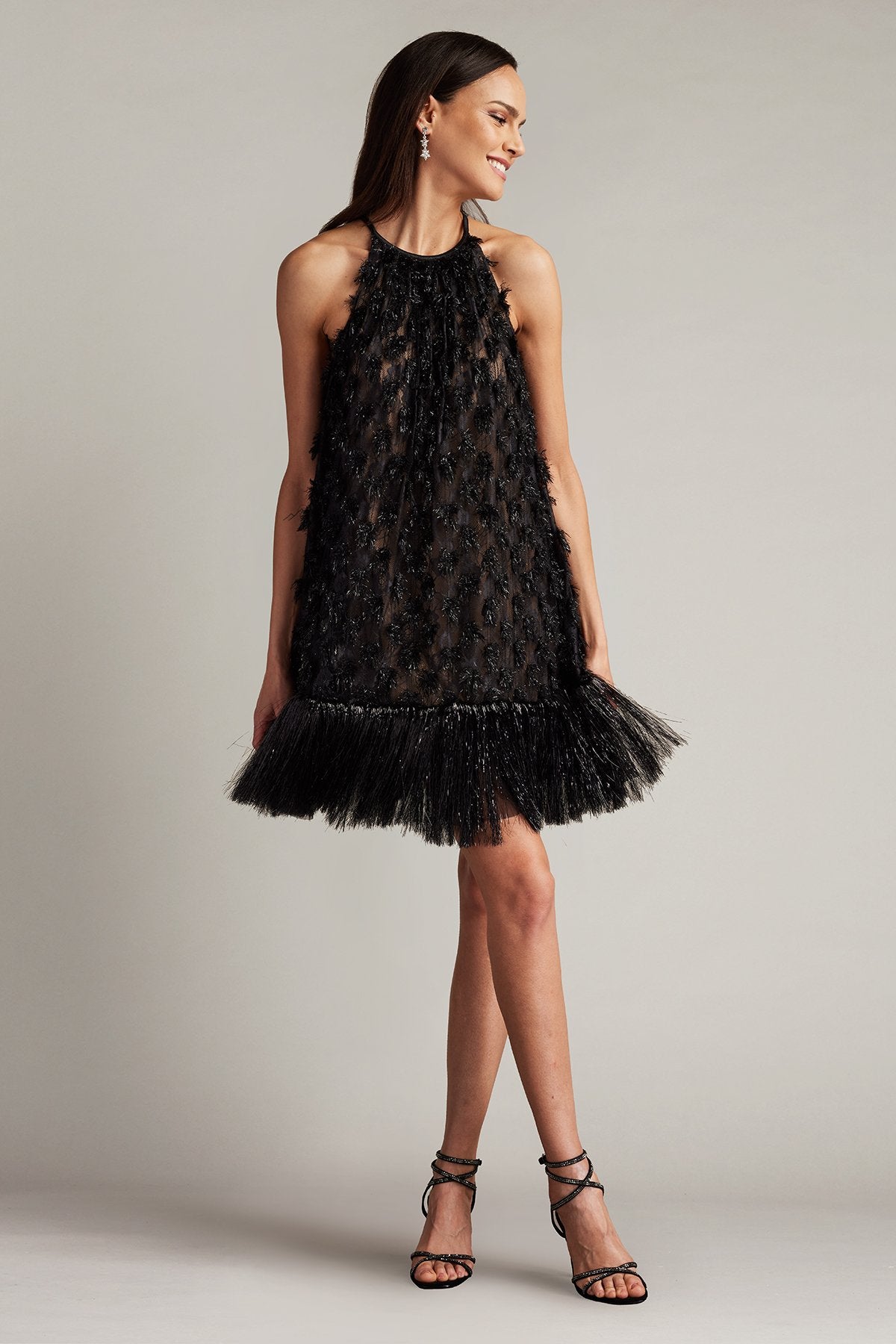 Tadashi Shoji SCGW24600S - Halter Prima Sequin Tulle Mini Dress In Black