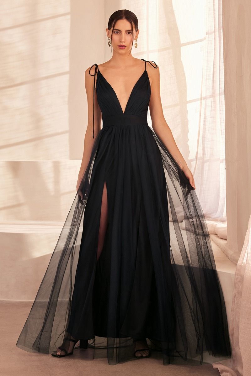 Amoris by Ladivine SE005 - Flowy Tulle A Line Formal Dress Prom Dresses in Black