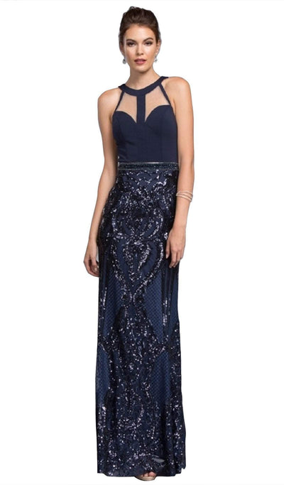Sequined Halter Sheath Prom Dress Dress XXS / Navy