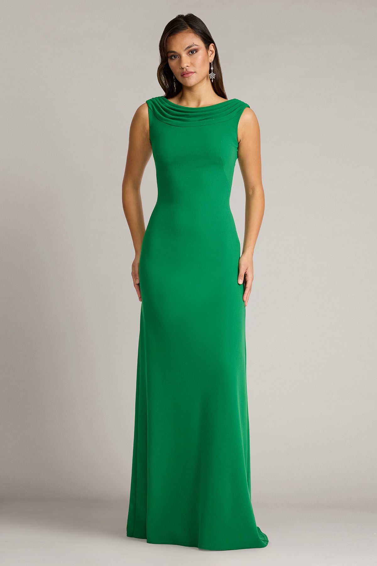 Tadashi Shoji BOS25231L - Plaza Drape Back Sheath Long Gown Mother of the Bride Dresses in Green  