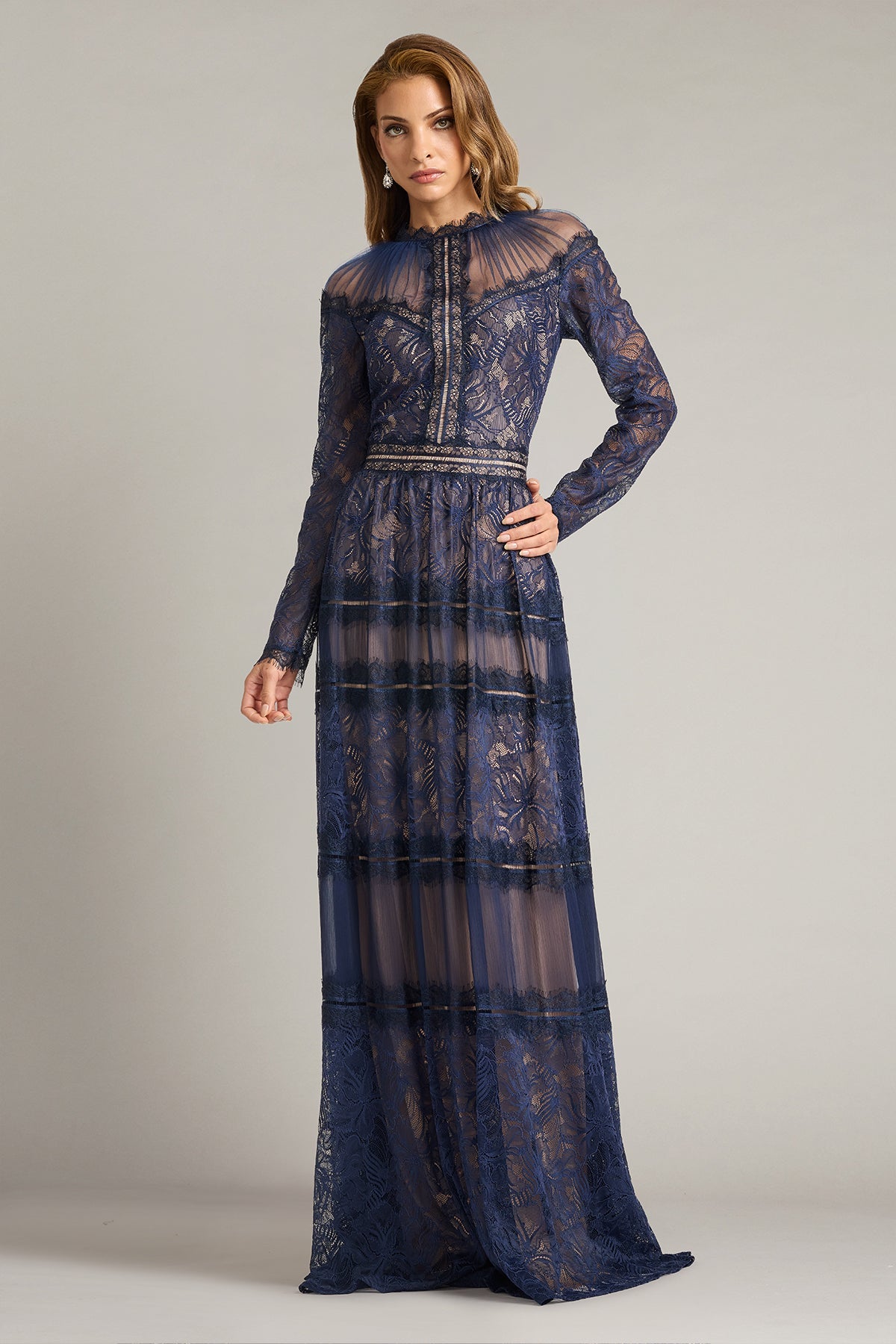 Tadashi Shoji CKI26361L - Debore Orchid Lace A-Line Evening Gown Mother Of The Bride Dresses in Blue and Neutral