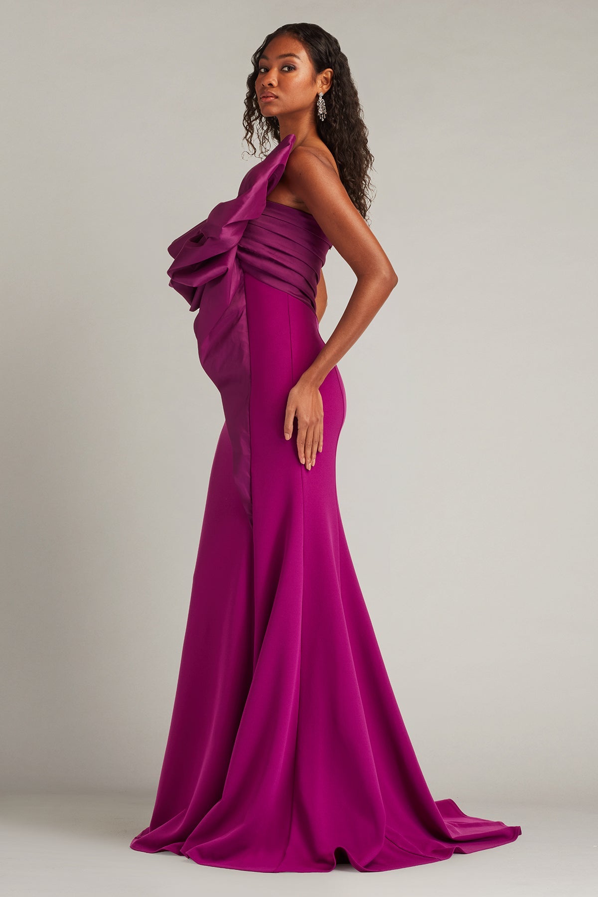 Tadashi Shoji BOS26010L - Breton Sculpted Bow Strapless Long Gown Prom Dresses in Purple  