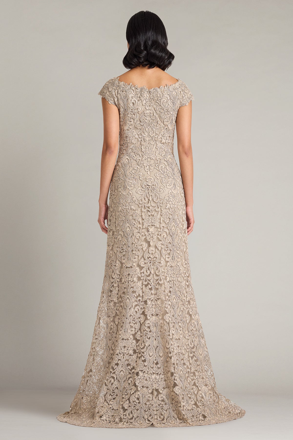 Tadashi Shoji CKC90602L - Hoyt Lotus Embroidered Tulle Long Gown Mother Of The Bride Dresses in Gray  