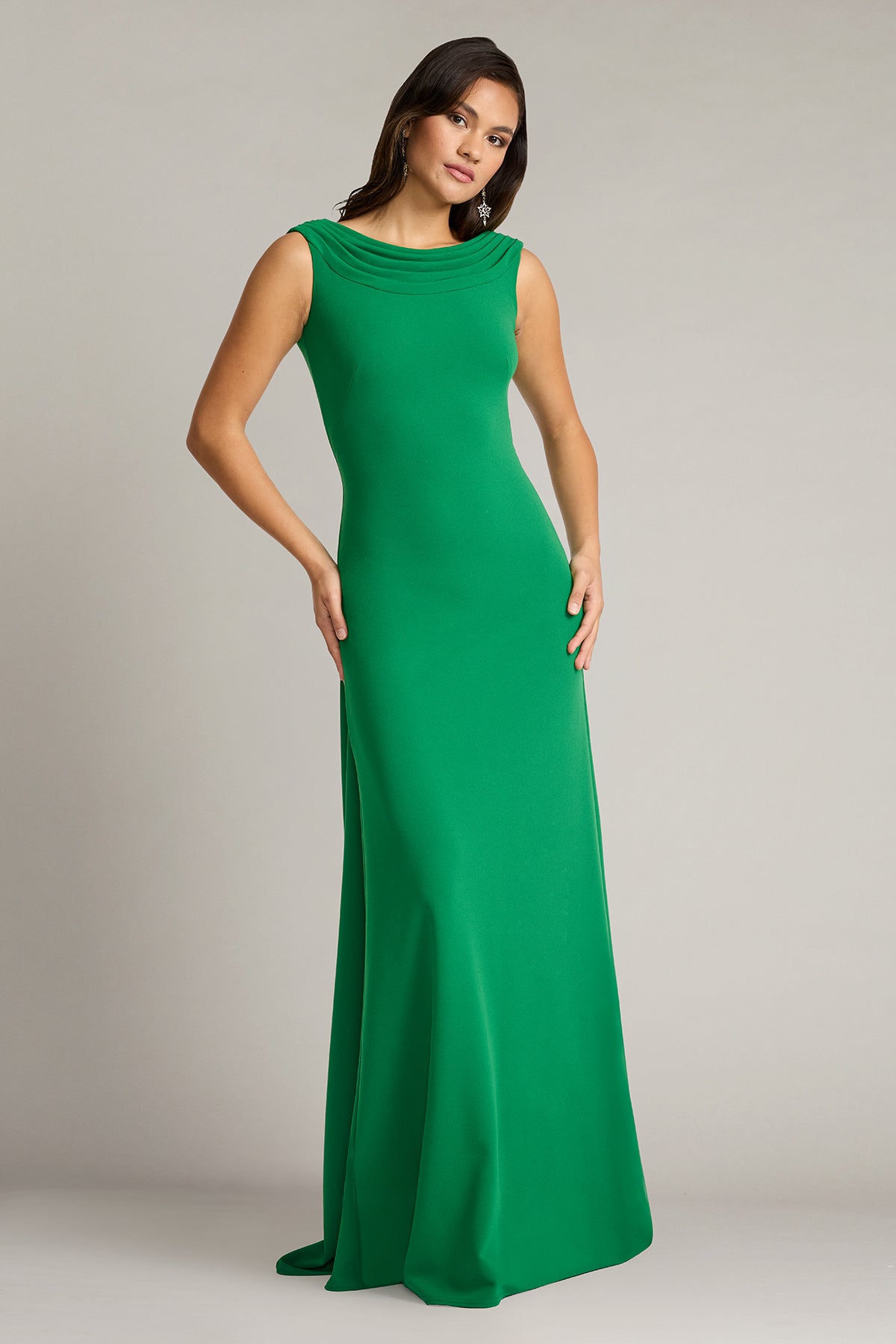 Tadashi Shoji BOS25231L - Plaza Drape Back Sheath Long Gown Mother of the Bride Dresses in Green  