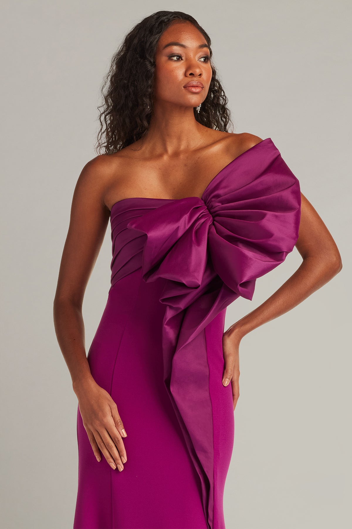 Tadashi Shoji BOS26010L - Breton Sculpted Bow Strapless Long Gown Prom Dresses in Purple  