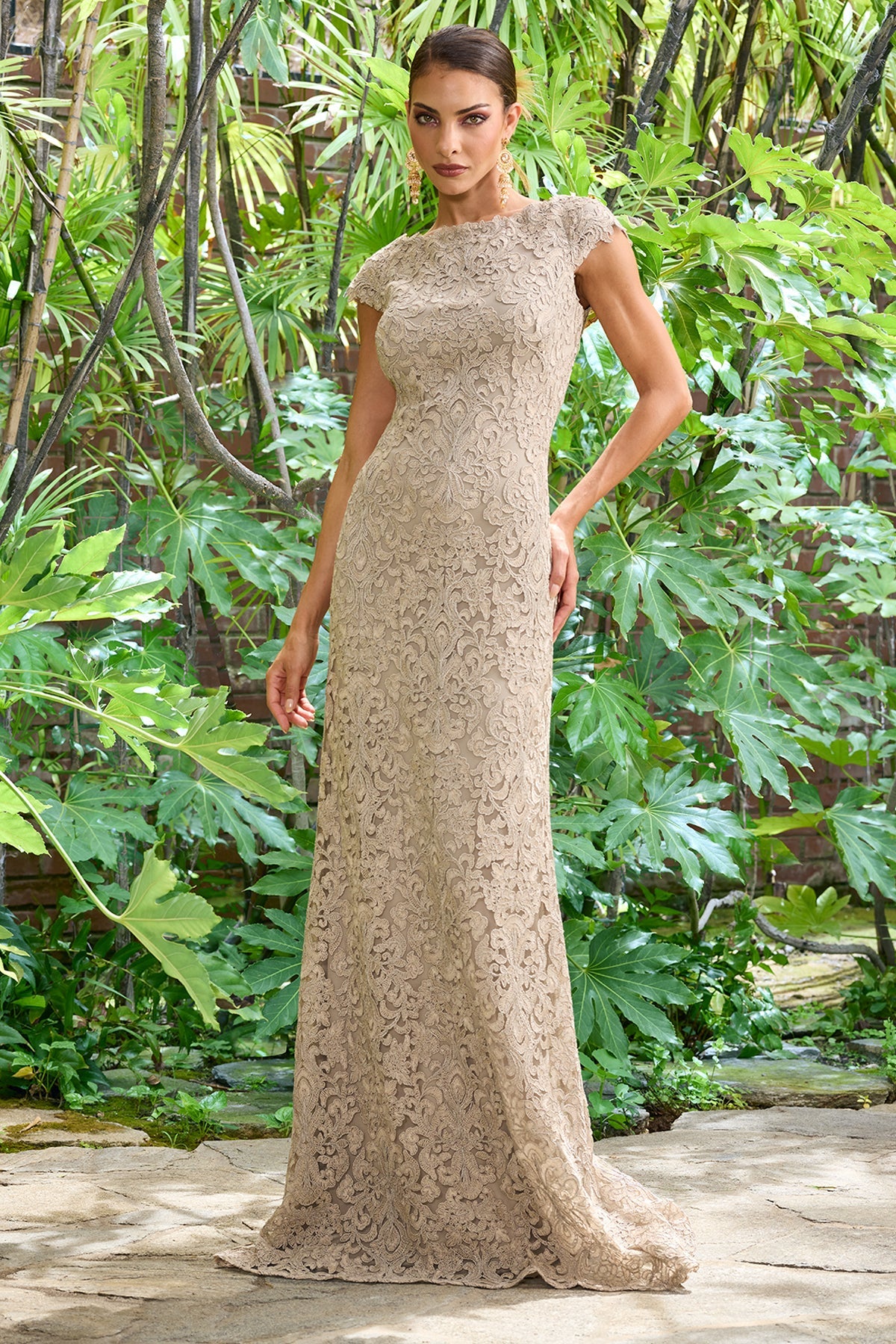 Tadashi Shoji CKC90602L - Hoyt Lotus Embroidered Tulle Long Gown Mother Of The Bride Dresses in Gray  
