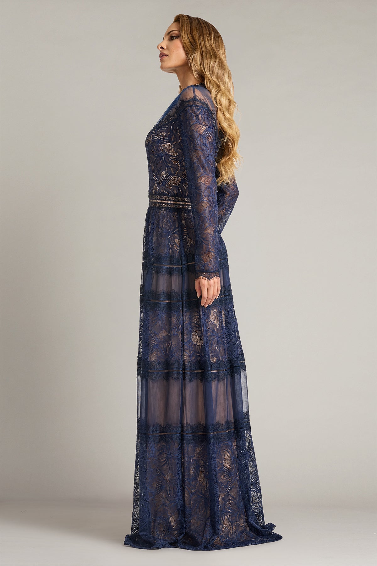 Tadashi Shoji CKI26361L - Debore Orchid Lace A-Line Evening Gown Mother Of The Bride Dresses in Blue and Neutral