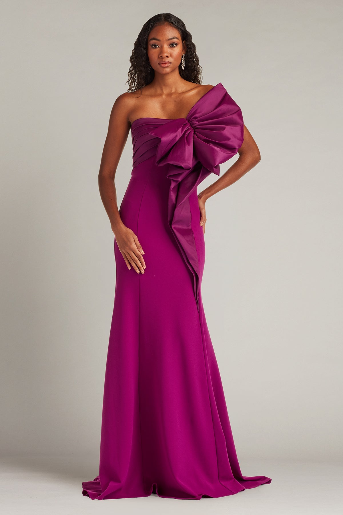 Tadashi Shoji BOS26010L - Breton Sculpted Bow Strapless Long Gown Prom Dresses in Purple  