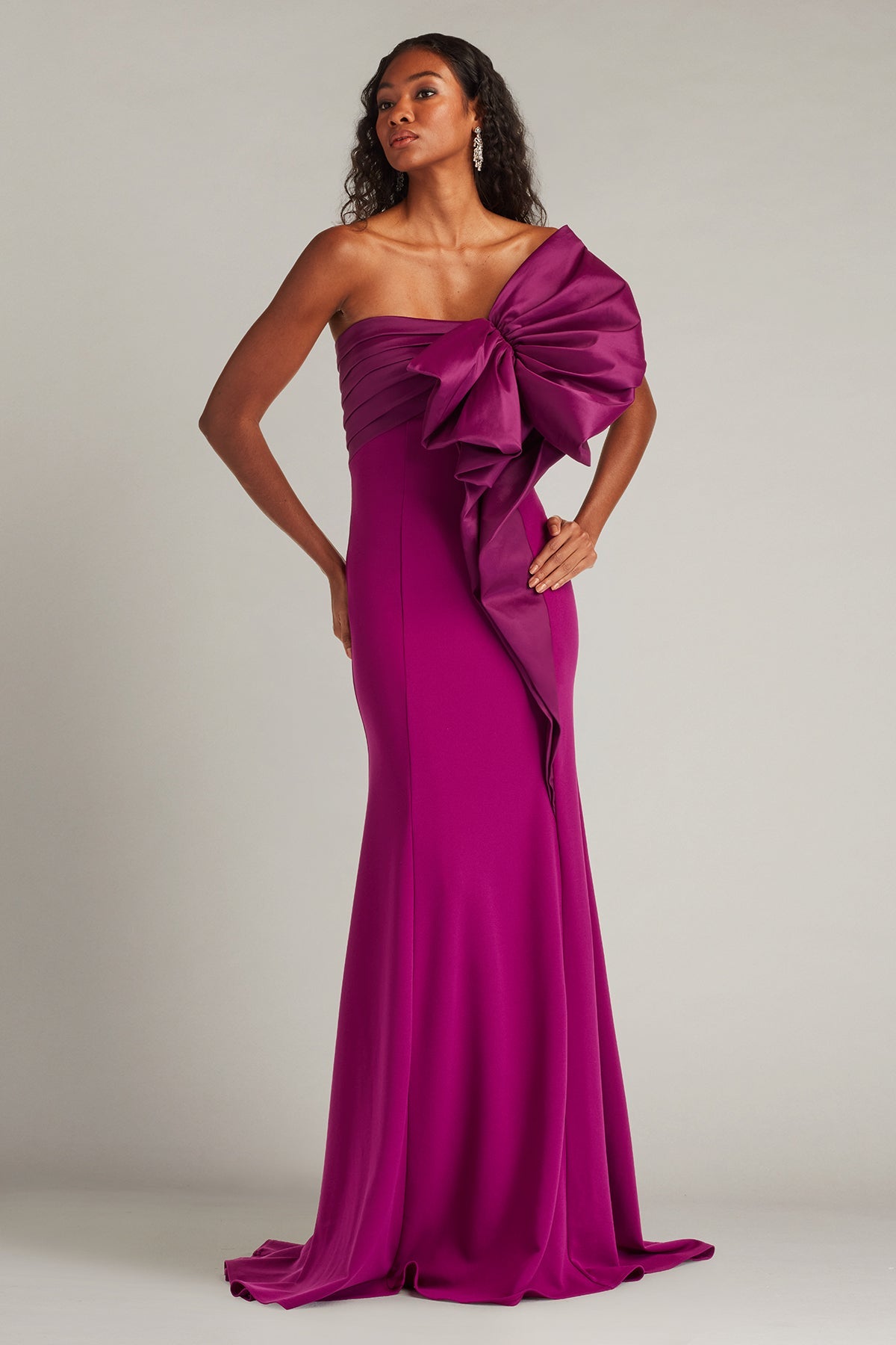 Tadashi Shoji BOS26010L - Breton Sculpted Bow Strapless Long Gown Prom Dresses in Purple  