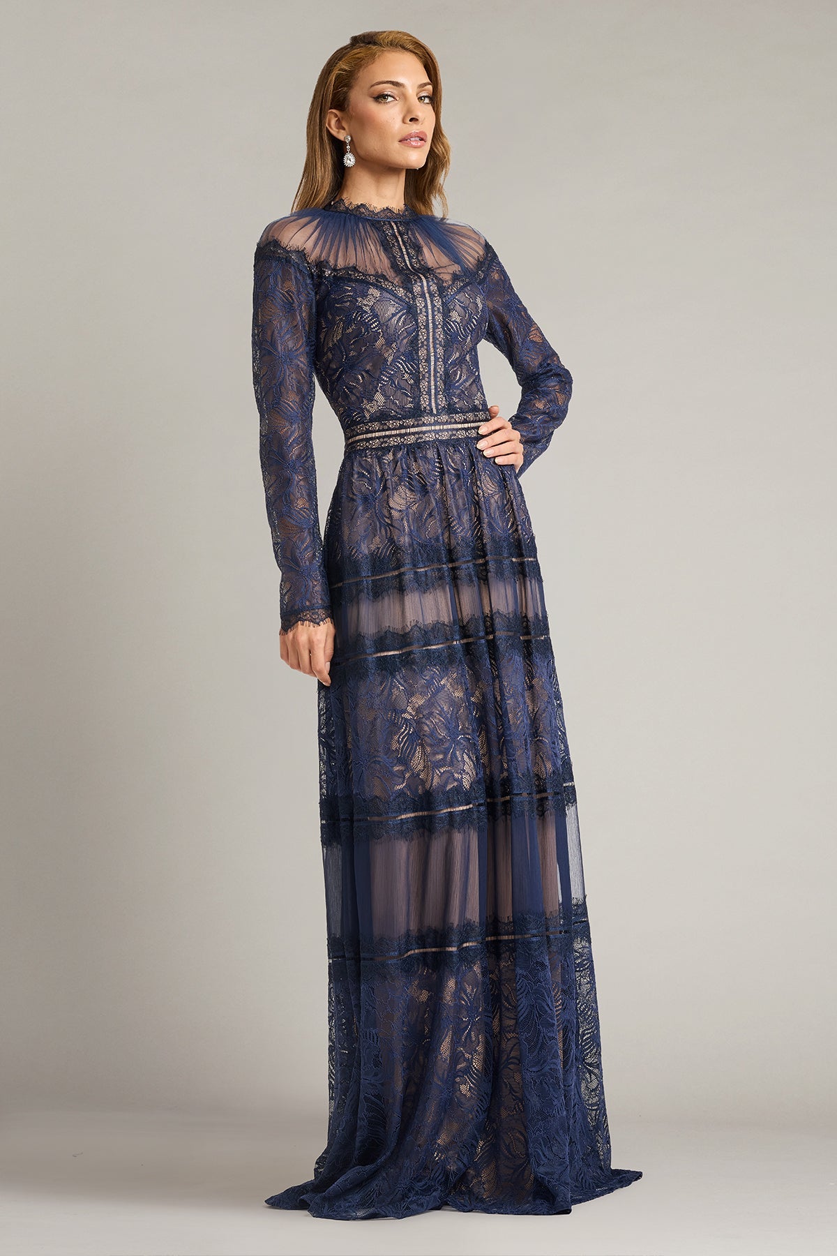 Tadashi Shoji CKI26361L - Debore Orchid Lace A-Line Evening Gown Mother Of The Bride Dresses in Blue and Neutral