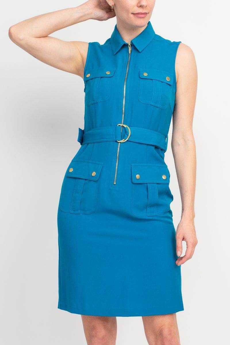 Sharagano HW3S19607 - Belted Zip Dress Sharagano HW3S19607 - Belted Zip Dress