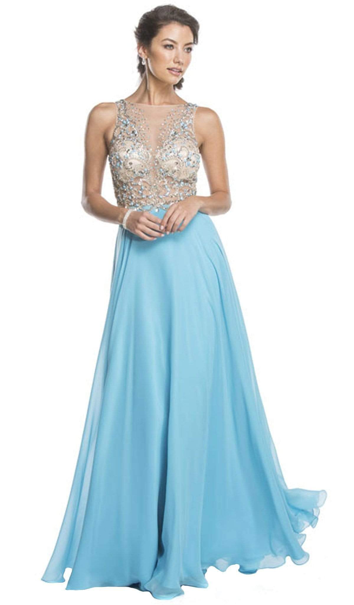 Sheer Embellished A-Line Evening Dress Evening Dresses XXS / Aqua