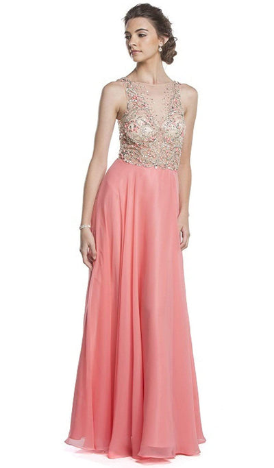 Sheer Embellished A-Line Evening Dress Evening Dresses XXS / Coral