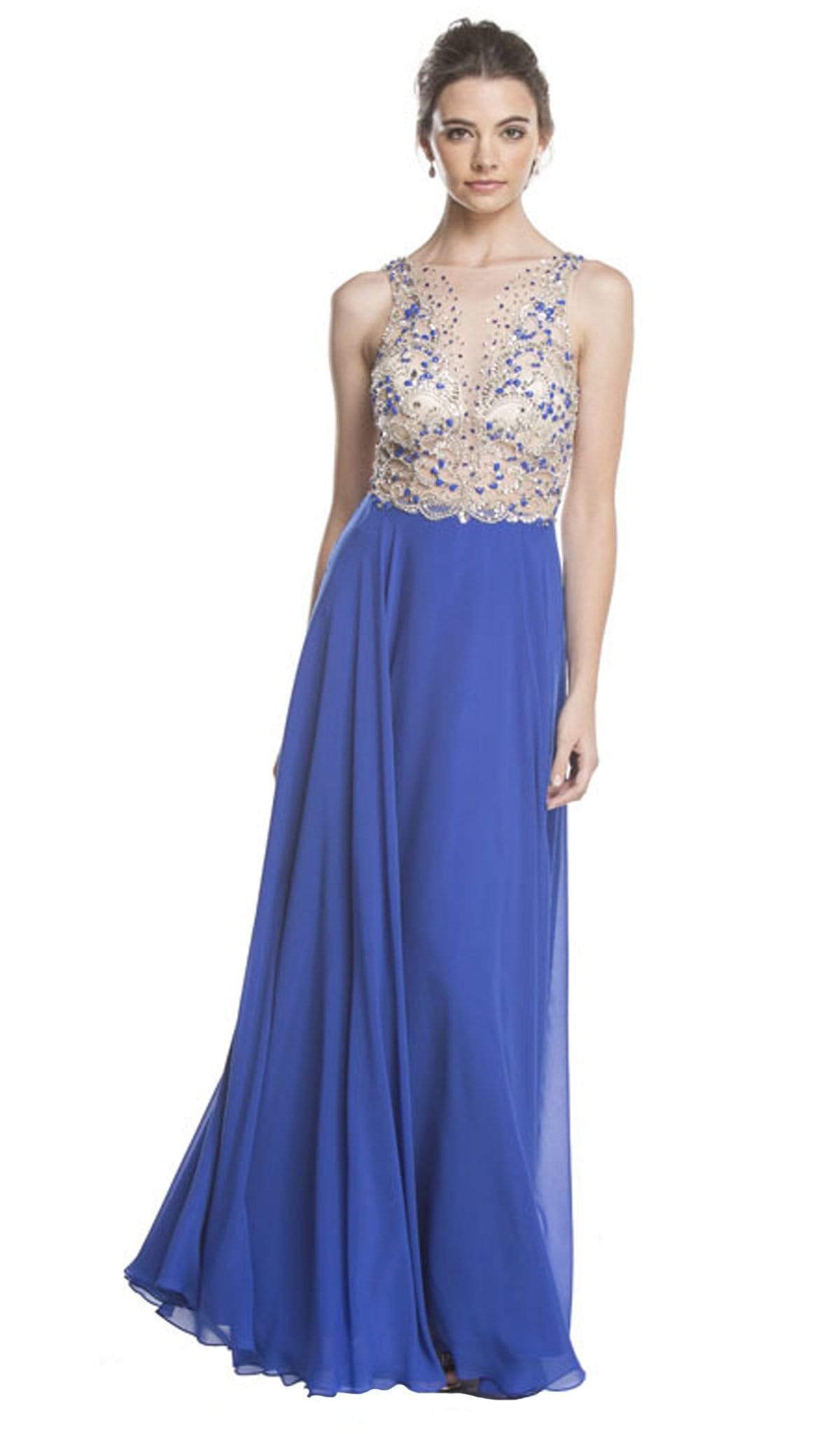 Sheer Embellished A-Line Evening Dress Evening Dresses XXS / Royal