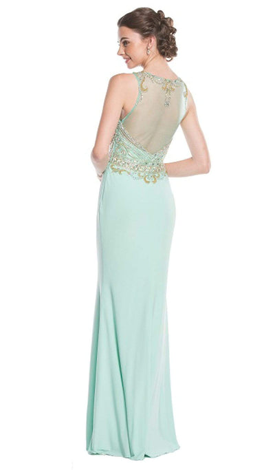 Sheer Jewel Neck Prom Sheath Dress Prom Dresses