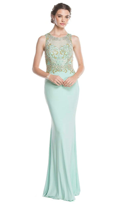 Sheer Jewel Neck Prom Sheath Dress Prom Dresses XXS / Mint