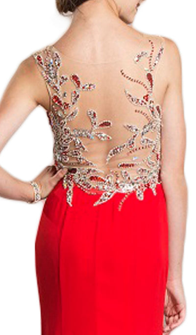 Sheer Sleeveless Embellished Evening Gown Dress