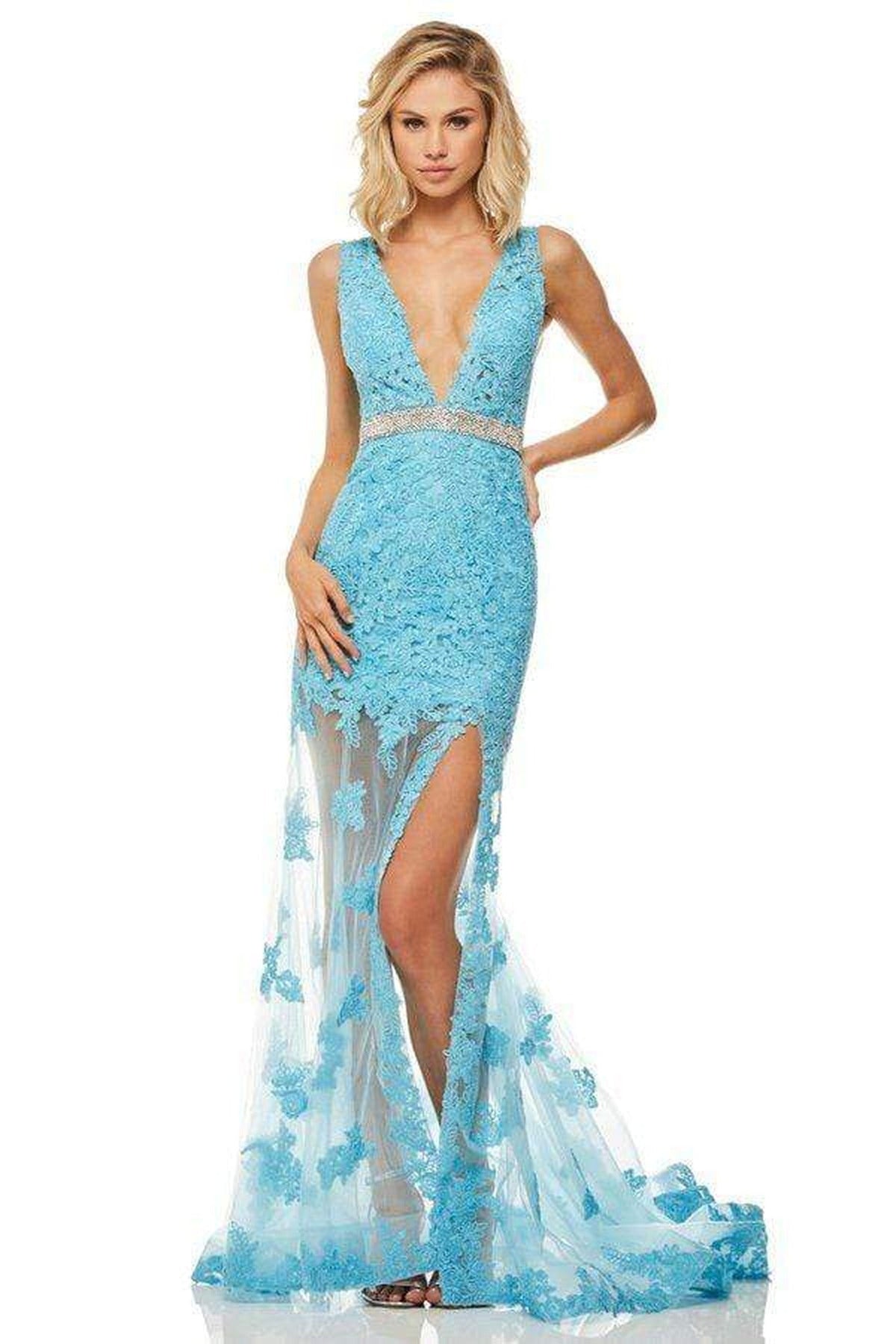 Sherri Hill - 52875 Plunging V-Neck Lace Mermaid Dress