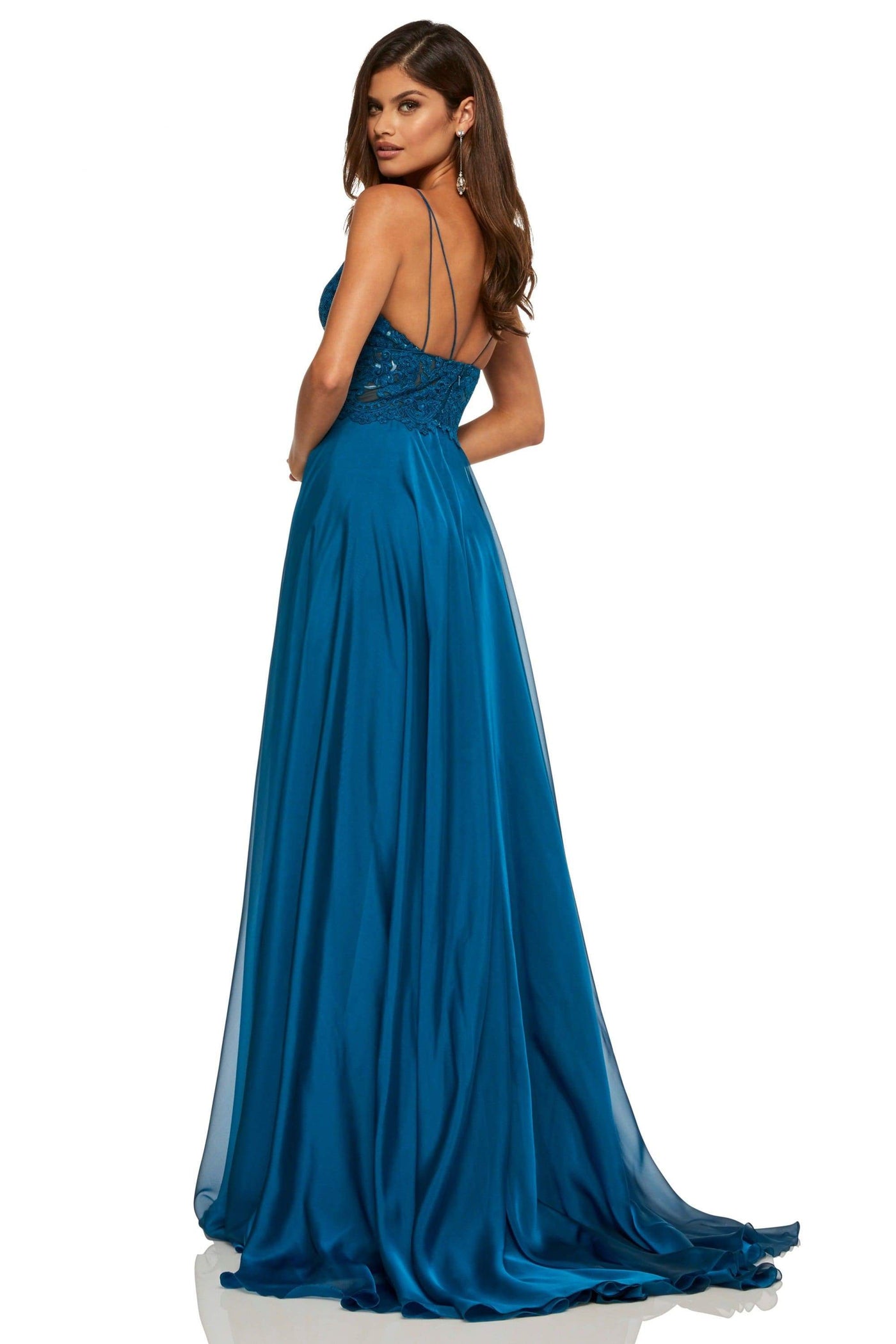 Sherri Hill - 52818 Long Appliqued Illusion Midriff Chiffon Dress Evening Dresses