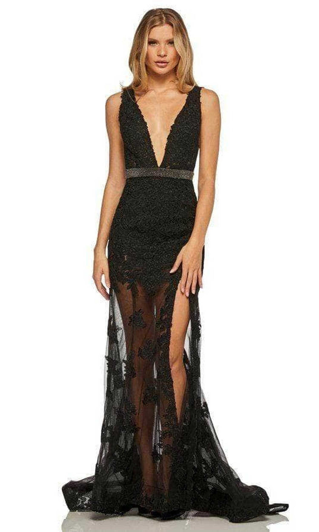 Sherri Hill 52875 - Illusion Deep V Neck Evening Dress