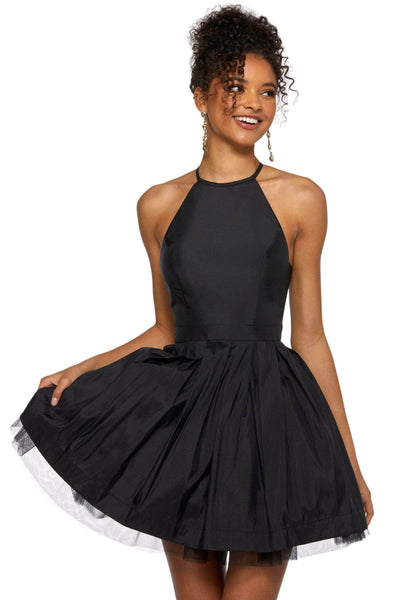 Sherri Hill - 53025 Halter Neck Pleated Cocktail Dress - 1 pc Black In Size 0 Available CCSALE 0 / Black