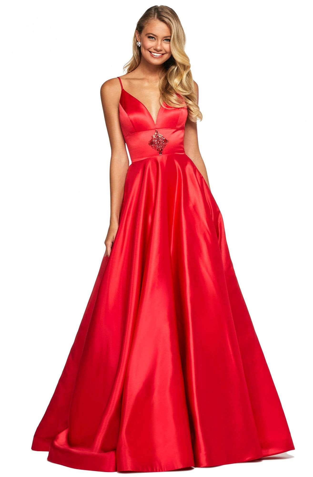 Sherri Hill - 53312 Beaded Deep V-neck A-line Dress Bridesmaid Dresses