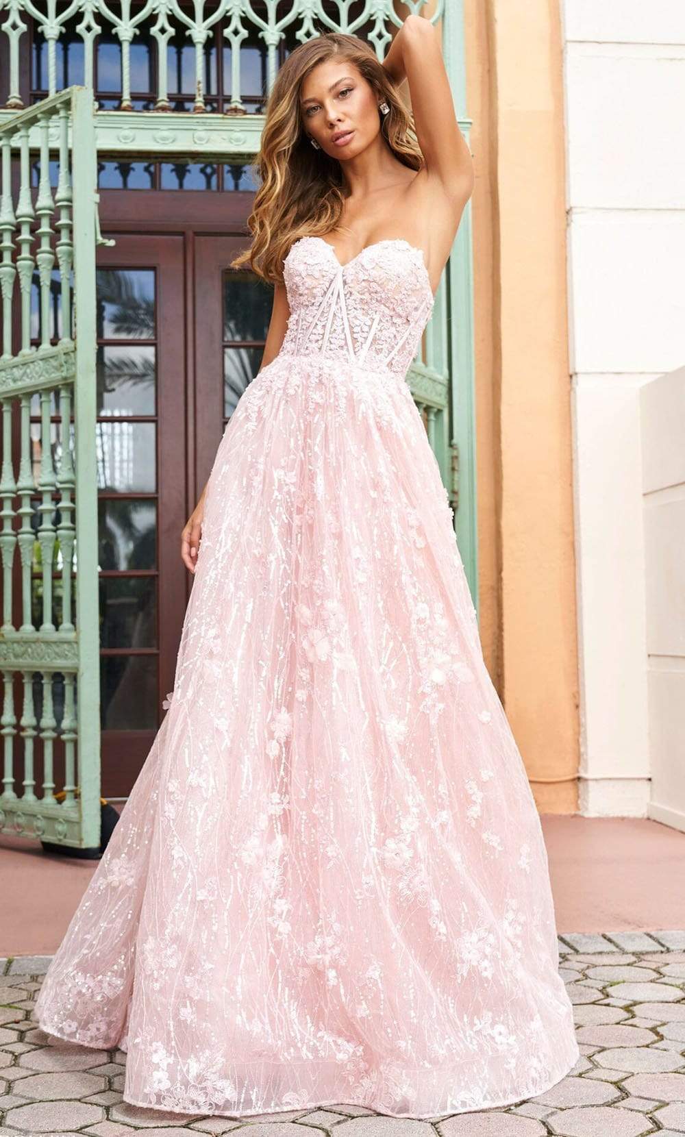 Sherri Hill - 54305 Floral Sweetheart Ballgown Ball Gowns 00 / Blush