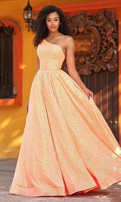 Sherri Hill - 54847 One Shoulder Sequin Gown Special Occasion Dress 00 / Orange