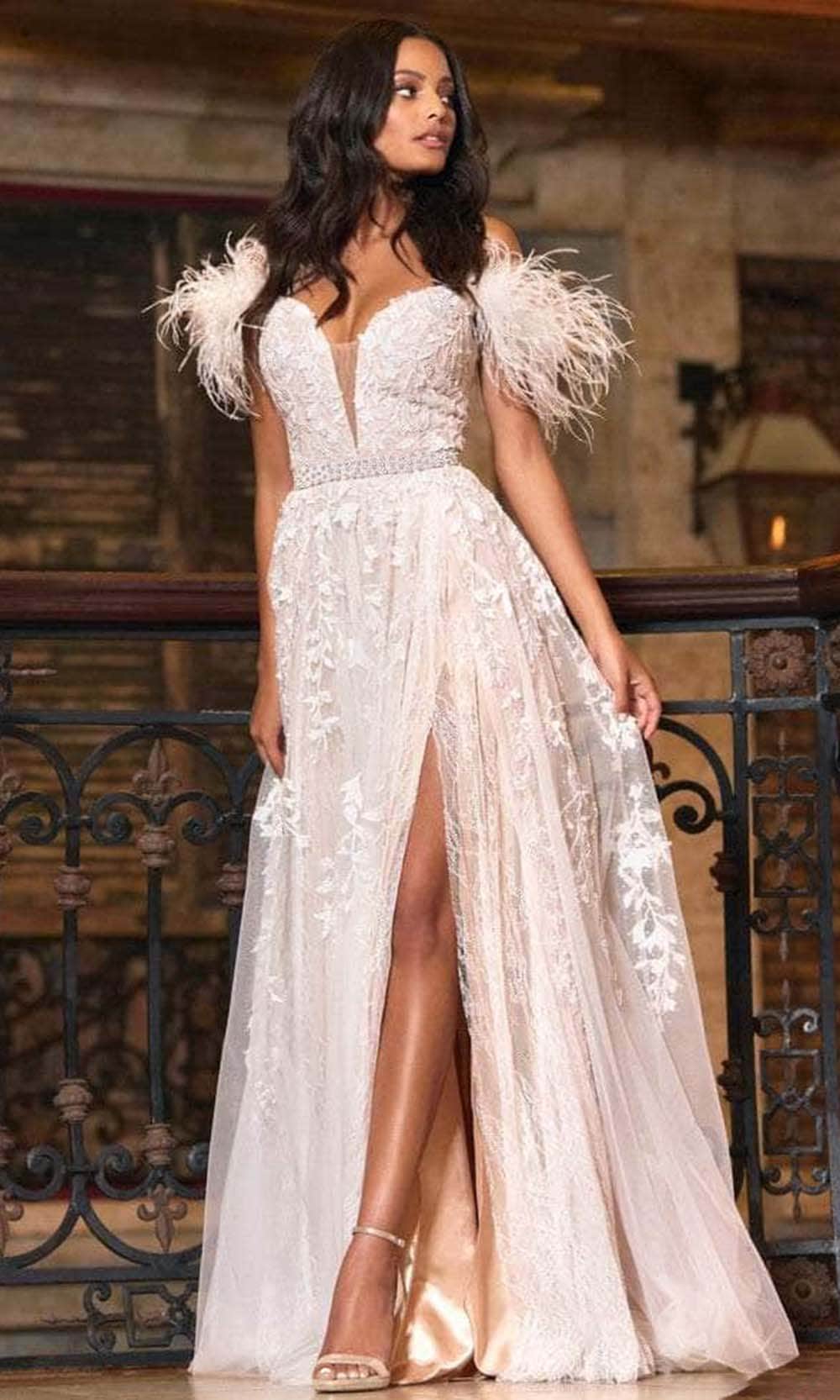 Sherri Hill 55180 - Off-Shoulder A-line Long Dress Evening Dresses 00 / Ivory/Nude