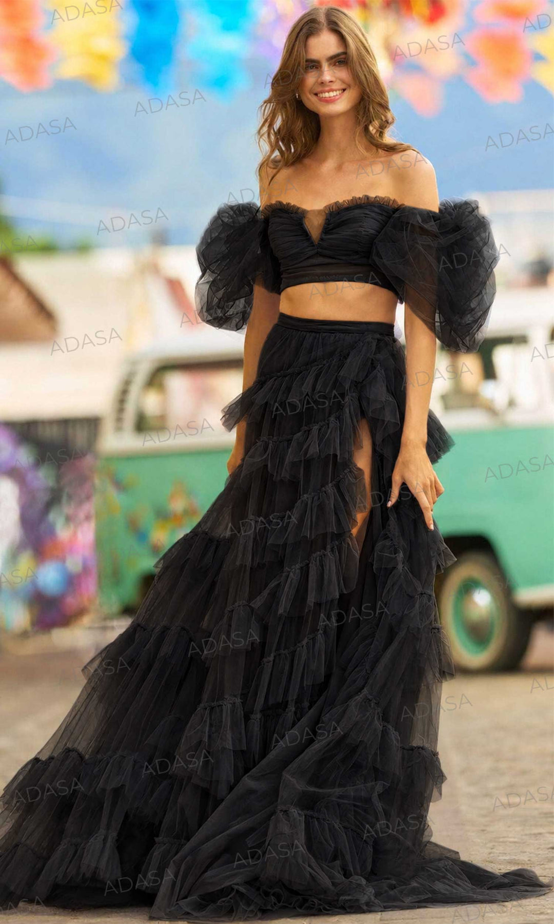 Sherri Hill 55591 - Frilled Tulle Skirt Two-Piece Gown