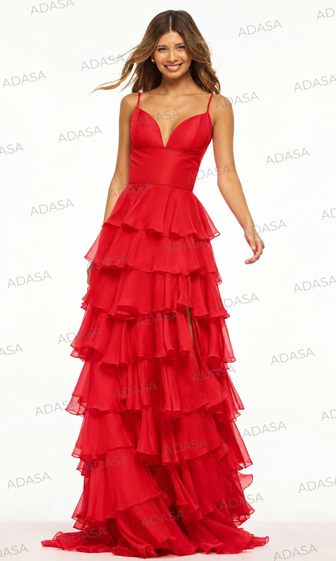 Sherri Hill 56108 - Ruffle High Slit Gown