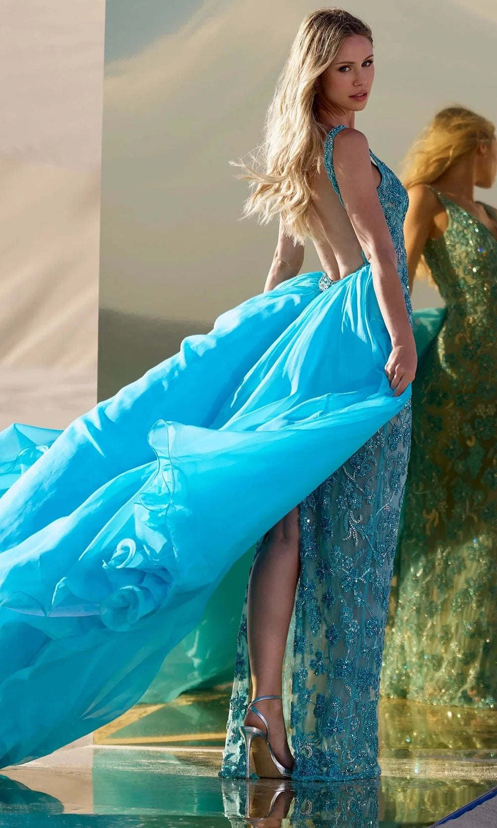 Sherri Hill 56390 - Plunging V-Neck Gown with Overskirt Prom Dresses