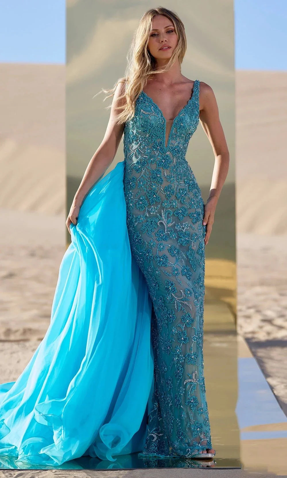 Sherri Hill 56390 - Plunging V-Neck Gown with Overskirt Prom Dresses