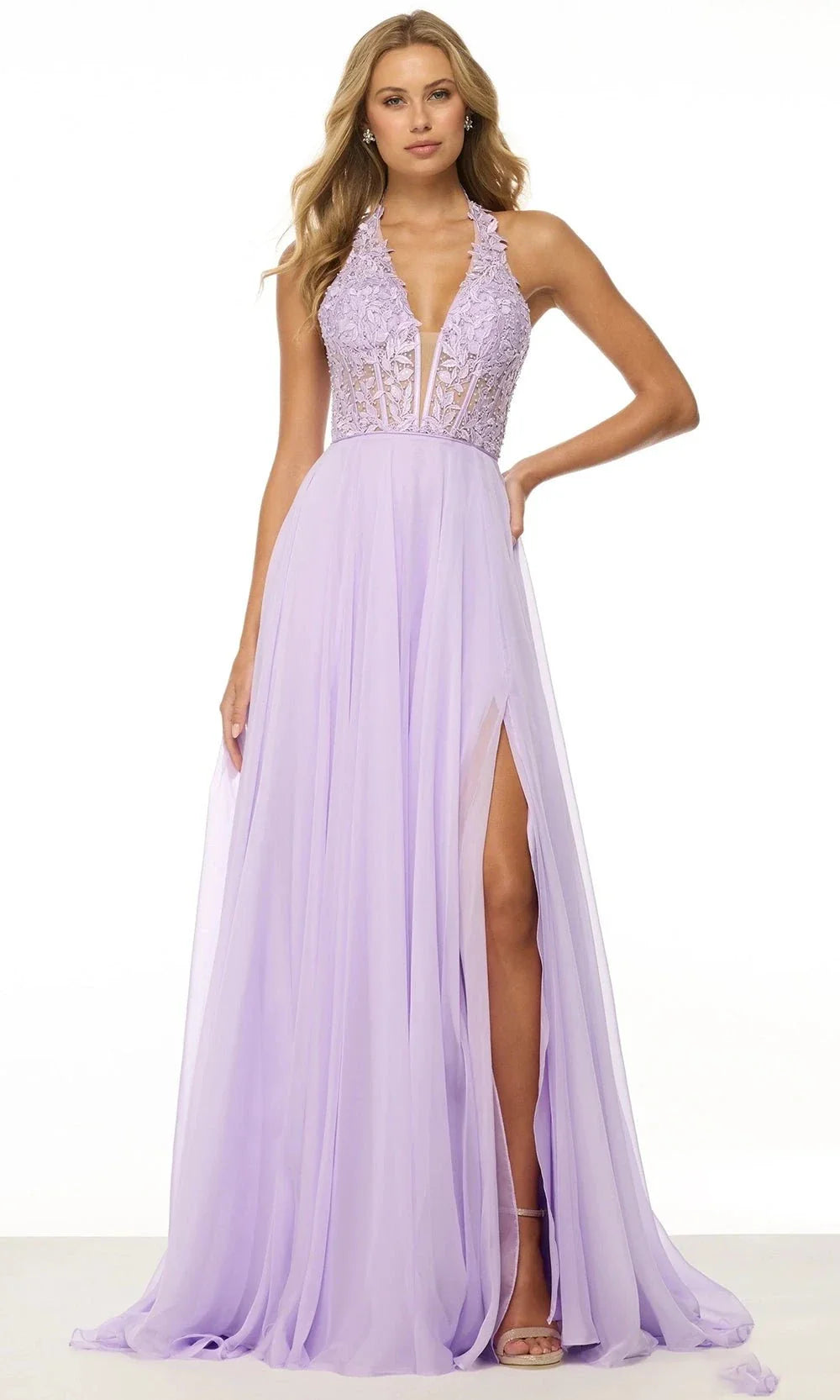 Sherri Hill 56488 - Lace Bodice Plunging Halter Dress Prom Dresses