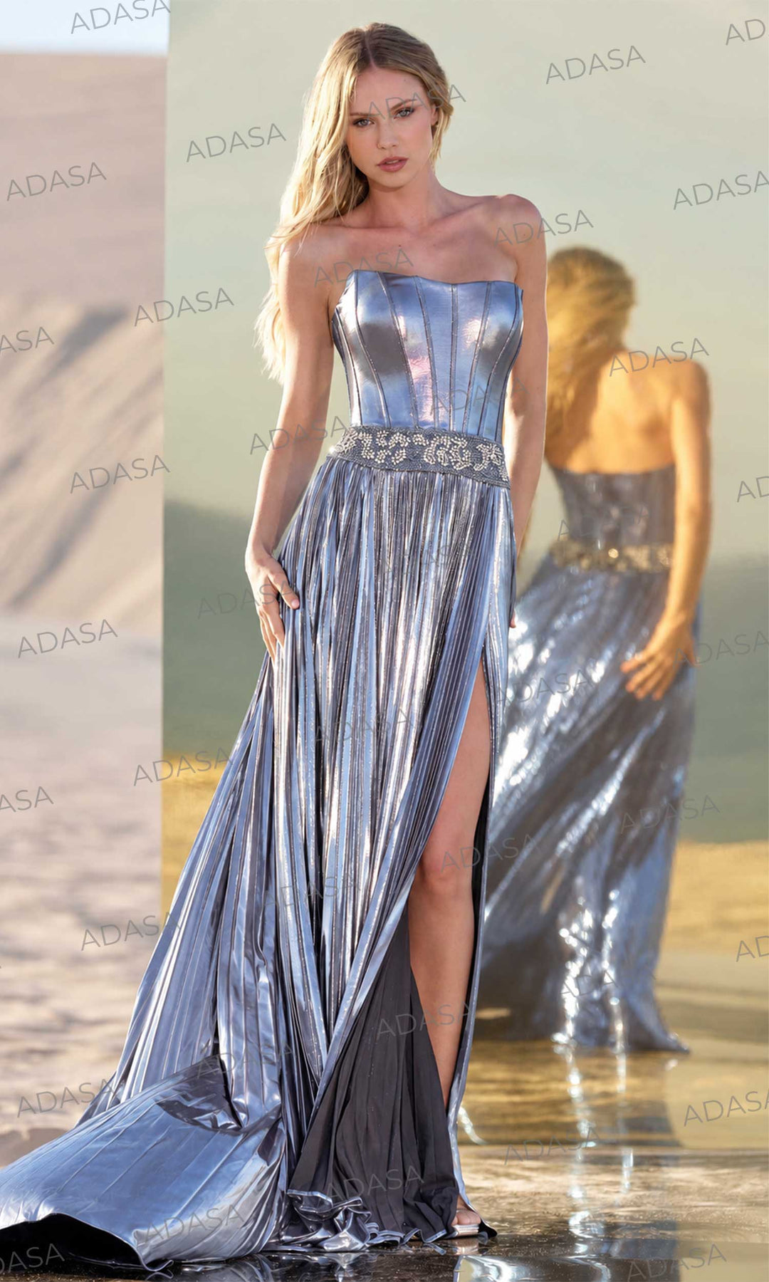 Sherri Hill 56522 - Pleated Metallic A-Line Dress